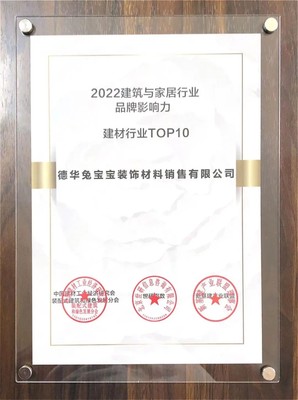 兔宝宝荣登2022建筑与家居行业品牌影响力建材TOP10，卓越品质引领装饰材料销售新篇章